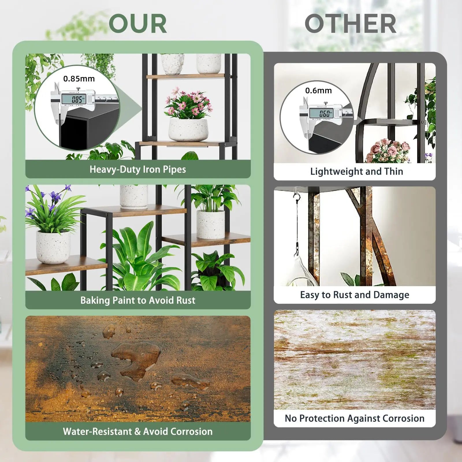 8-Tiered Heavy-Duty Metal Plant Stand 71-Inch Indoor Grow Light Large Square Flower Display Rack for Living Room Patio Garden