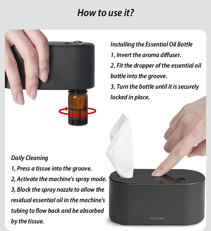Waterless Aroma Diffuser Machine, for Essential Oils Bottles
