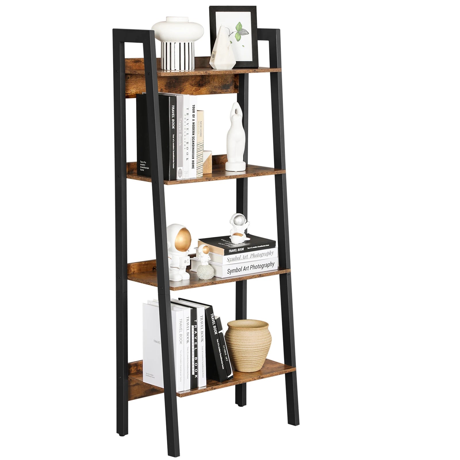 VASAGLE Ladder Shelf, 4-Tier Narrow Shelf, Bookshelf for Home Office, Living Room, Bedroom, Kitchen, Industrial